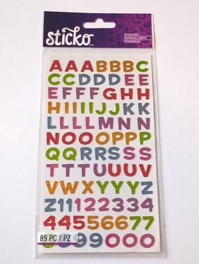 ☀️Sticko Rainbow Multicolor Alphabet Letter & Number Stickers 89pc Sheet